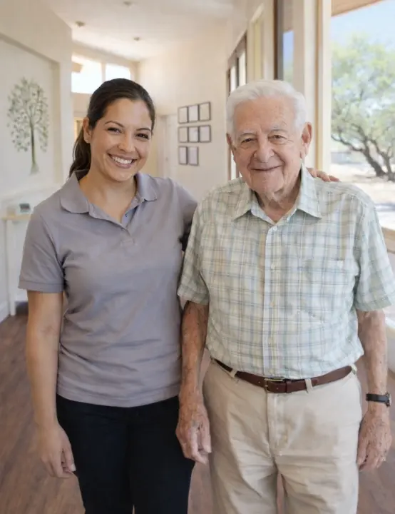 Caregiver and resident at The Gardens assisted living home in Tucson